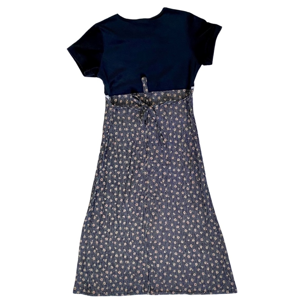 VTG 90's Dainty Grunge Twee Short Sleeve Velvet Heat Printed Daisy Midi Dress - Picture 3 of 11